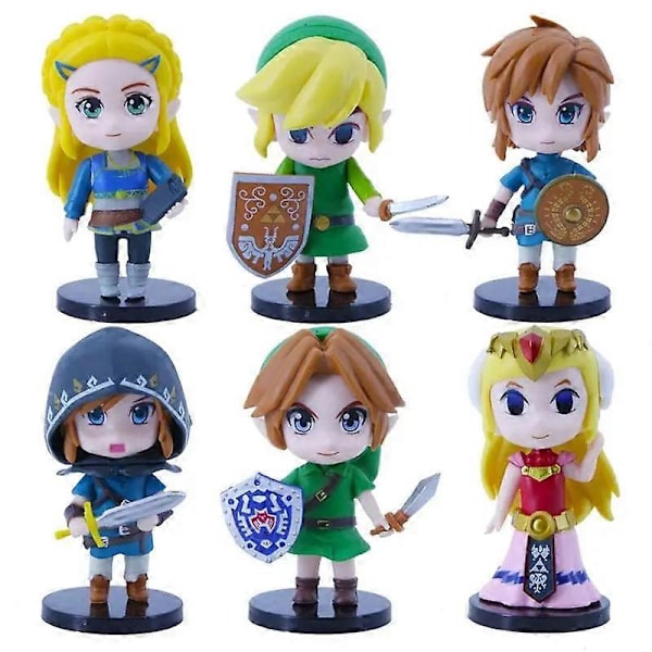 2024 Ny modell The Legend of Zelda 6 stk/sett 10 cm Q-versjon Link Prinsesse Zelda Figur Spilldekorasjon Anime Ornamenter Modell Samling Dukker (FMY) 6 Pcs