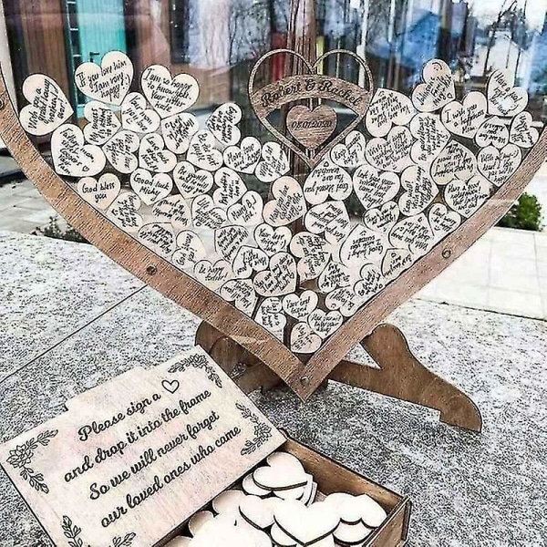Bryllupsgæstebog Clearing Hjerteform 3d Træ Drop Box Gæstebog Boxs Dcor  (FMY) 80 hearts