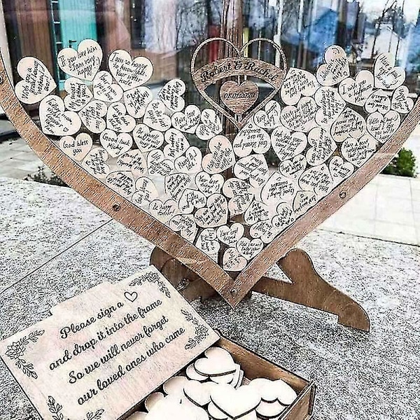 Bryllupsgjestbok Hjerteformet 3D Tregjestebok Drop Box Gjestbok Boks Dcor  (FMY) 80 hearts