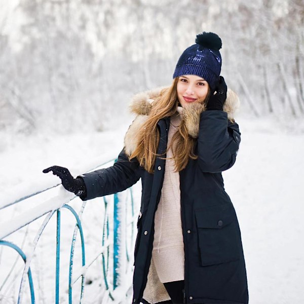 56-58cm Herre Dame Vinterhue Med Faux Pels Pom Pom Hue Termisk Tyk Varm Vinter Beanie Hue (FMY) violet