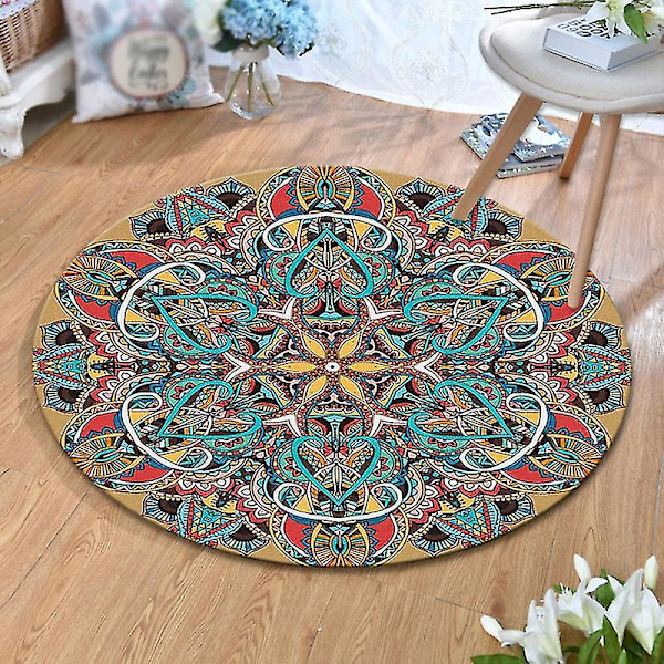 80x80cm Rund Mandala Gulvtæppe Gulvtæppe Pude Soveværelse Stue Indretning Jikaix  (FMY)