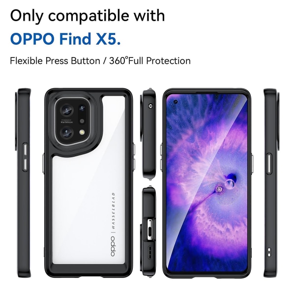 Tpu + Akryl Hybrid Deksel for Oppo Find X5, Uavhengige Knapper Støtsikker Beskyttende Telefondeksel  (FMY) Black