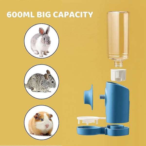 Kaninvattenflaska, 600ml Hängande Automatisk Vattendispenser Med Gravitationsflöde För Kanin Chinchilla Marsvin Illrar (FMY) Blue