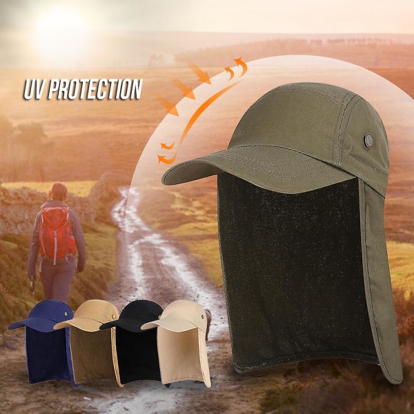 Herrar UPF 50+ Solkeps med Bred Brätte Fiske Solkeps Hatt med Halsklaff (FMY) Black