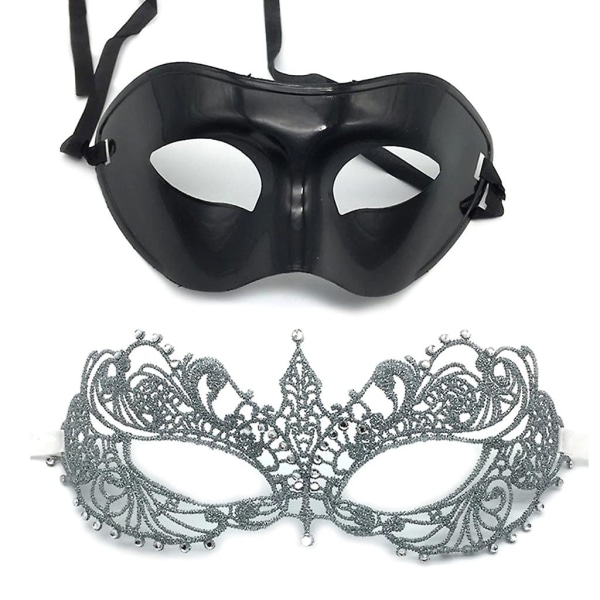 Par Maskerad Mask Set Venetiansk Fest Mask Halloween Kostym Mask Mardi Gras Mask För Par Kvinnor Män Spetsmask (FMY)