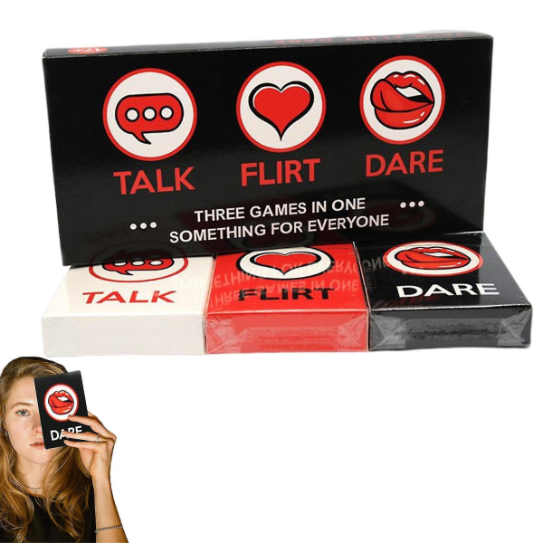 Sjovt par romantiske kortspil Spillekort Snak eller flirt eller turde kort 3 spilkort 3 spil i 1 Parkort Valentinsdagsgave (FMY)