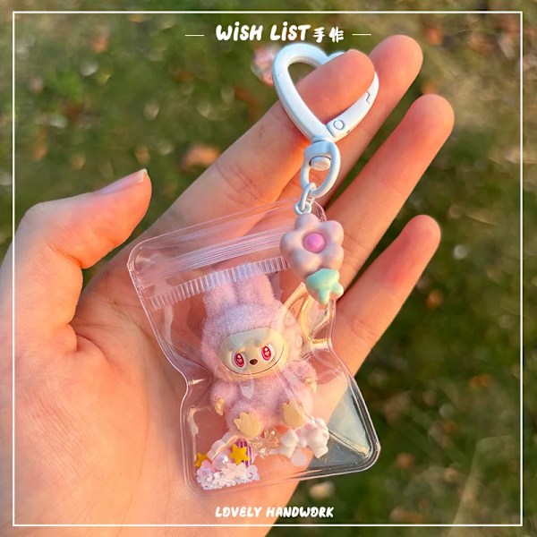 Uusi Flocking Mini Labubu Vinyyli Itävä Hieno Avaimenperä Söpö Laukku Matkapuhelin Nukkekoriste Kawaii Lelut Lahja (FMY) h