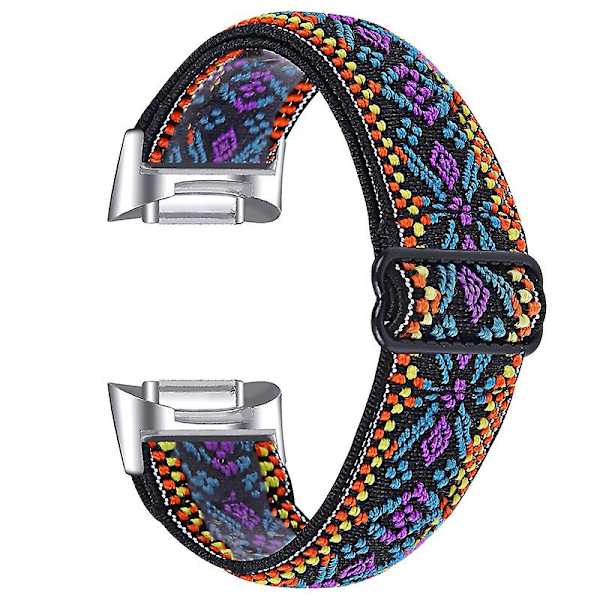 Elastisk nylonrem med justerbar spenne flettet klokkestropp for Fitbit Charge 6/5 - 14#  (FMY) Multicolor Style C Fitbit Charge 6