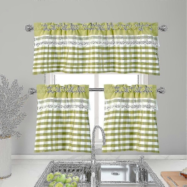 Kjøkkengardiner Dekor Vindusgardin Luksus Kafékappa Toppgardiner (FMY) Yellow Green 74cmx61cm