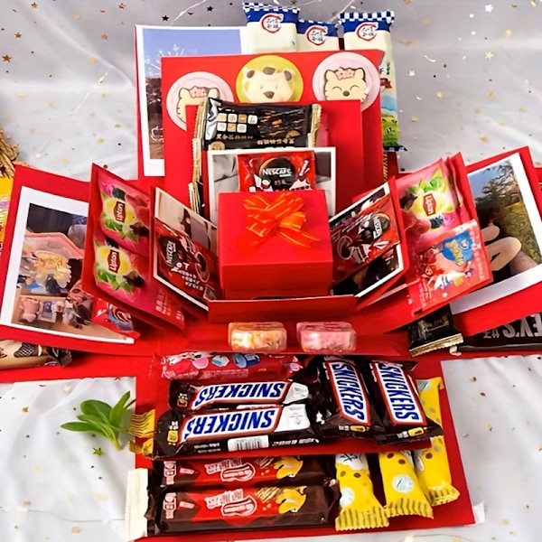 Overraskelsesgaveboks Deluxe - Pop-up festgaveemballasje med lokk og eksplosjonseffekt for bursdager, bryllup, frieri og spesielle anledninger (FMY) Blue (excluding snacks)