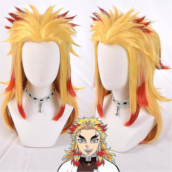 Demon Slayer Rengoku Kyoujurou Cosplay-juhla-asu, Halloween-juhla-anime-setti, lahjat (FMYED) Only Wig One Size - Wig