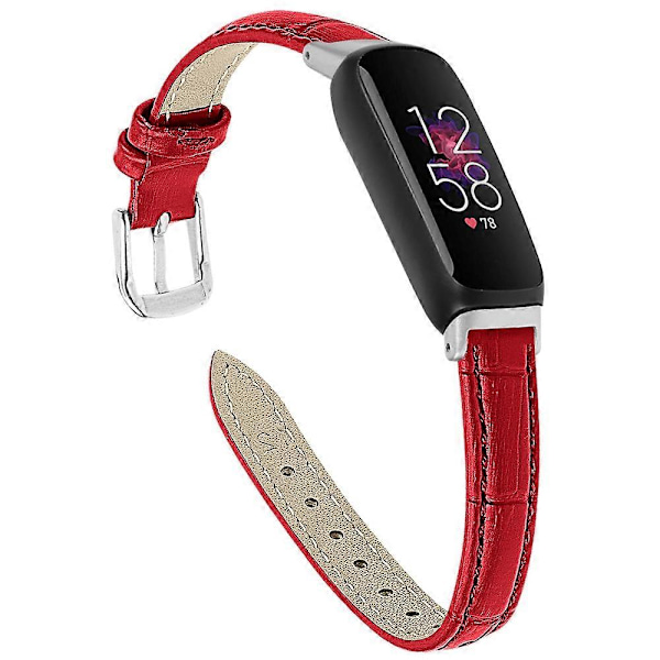 Fitbit Inspire 3 -rannekkeen korvaava bambukuvioinen PU-nahkainen säädettävä ranneke (FMY) Red