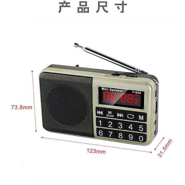 Bärbar radio, FM-radio med laddningsbart batteri med hög kapacitet (850 Mah), svart (FMY)