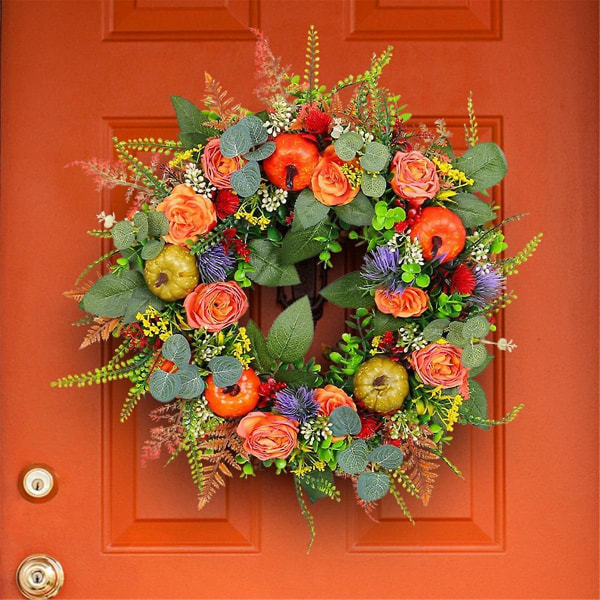 Fall Pumpkin Wreath For Front Door, Fall Door Wreaths Outdoor Fall Wreath, Autumn Fall Eucalyptus W  (FMY)