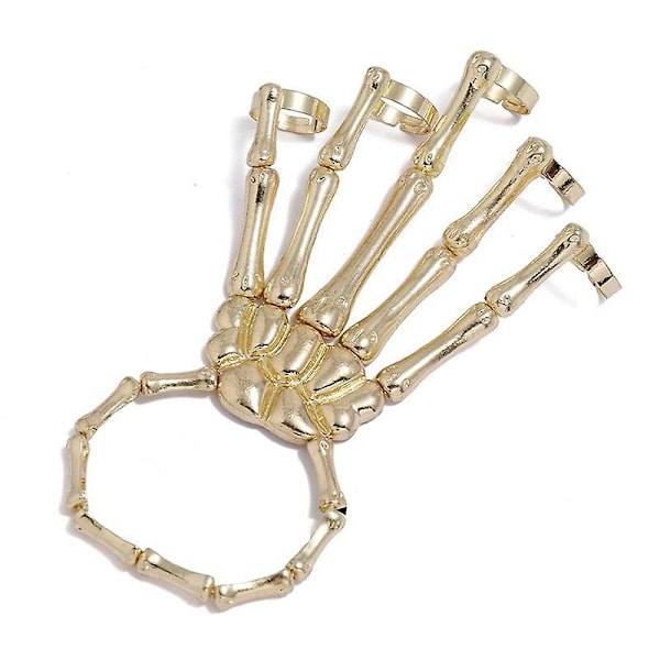 Kranium Spøgelse Finger Armbånd Halloween Skelet Hånd Kæde Punk Stil Kvinder Metal Smykker  (FMY) Golden