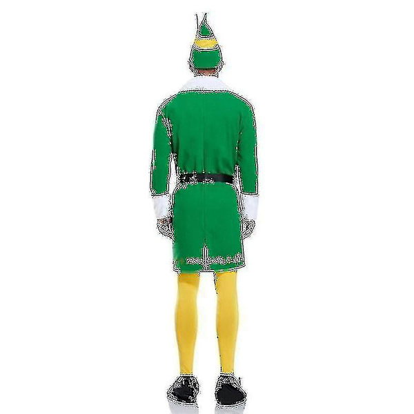 Buddy Elf-kostym för jul med byxor, jacka, skor, hatt och bälte - Andningsbart outfit för män, pojkar - Bekvämt (FMY) XL