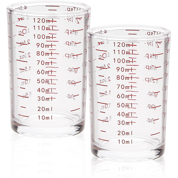 Mätkopp Shot Glas 4 Ounce/120ML Flytande Tungt Högt Espressoglas Kopp Röd Linje (2, Röd)  (FMY)