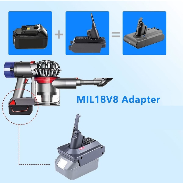 V7 V8 -sovitin 18V litium-ioniakulle, muuntaa V7 V8 -työkalun käyttöön V8 -sarjalle (FMY) GrayBlack