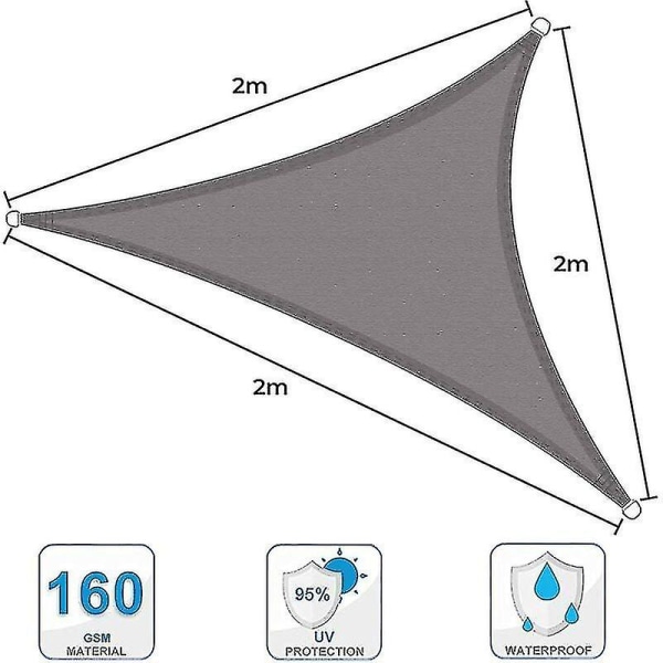Trekantet Vandafvisende Skygge Sejl 2x2x2m, Vandafvisende Skyggeklæde UV-Beskyttelse til Have Terrasse, Grå (FMY)