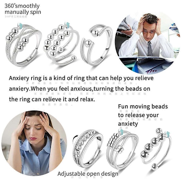 6 stk. Irritations- og angstring, roterende forstyrrelsesring, stressaflastningsring, åben kube, fosterring, stressaflastningsring (FMY)