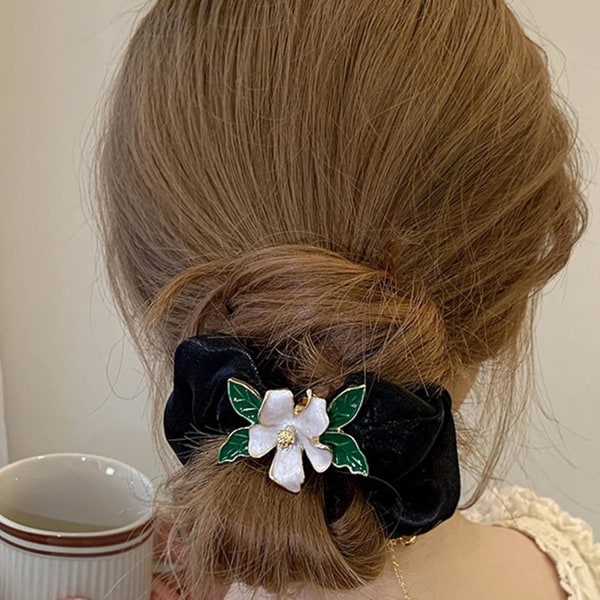 Gardenia Silk Hiuspanta Gentle Satin Hiuspanta Super Fairy Temperament Kukkakoriste Ponytail Hiuspanta Pääpanta (musta),wz-1459  (FMY)