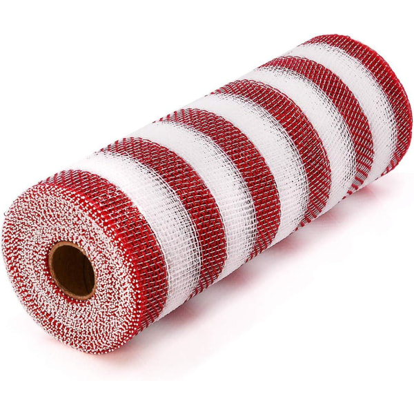 Deco Mesh 10 tum X 10 yards varje rulle, set med 2 röda och vita randiga metallic (FMY)