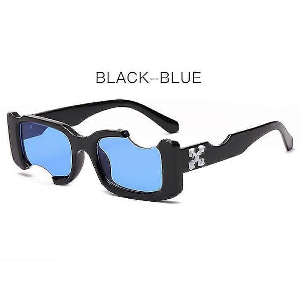 Hip-hop Neliö Aurinkolasit Naiset Miehet Off Notch Reikä Design Valkoiset Aurinkolasit Siniset Naiset Vintage Shados Silmälasit UV-suoja_LL_a05 (FMY) Black Blue