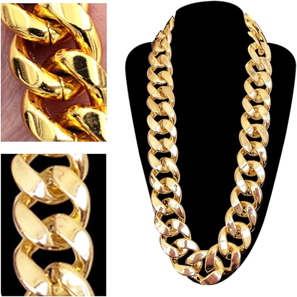 Heytea Herre Chunky Halskæde, Rapper Fake Guldkæde 90'er Hip Hop Fake Guld Halskæde Kostume Tilbehør (70 cm*3,5 cm) - - (FMY)