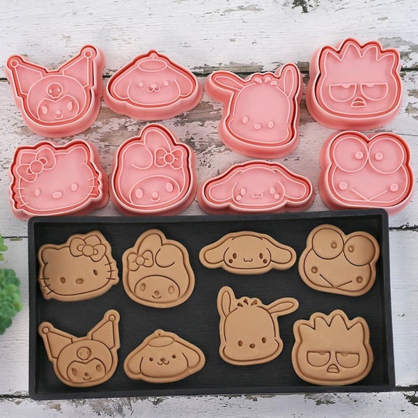 8 stycken Mini Cartoon Kakformar för Bakning, 3D Utstående Design Pepparkaksstämplar, Lämpliga för Frosting Dekoration, Mini Pajformar (FMY)