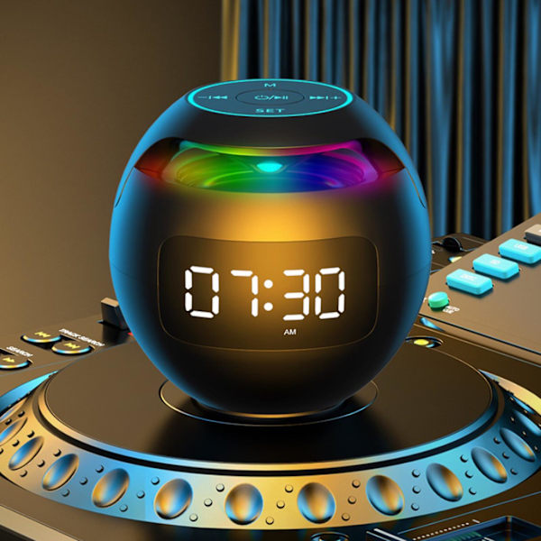 5.0 Bluetooth Trådlös Högtalare LED Digital Väckarklocka FM-Radio Musik MP3-spelare (FMY) black