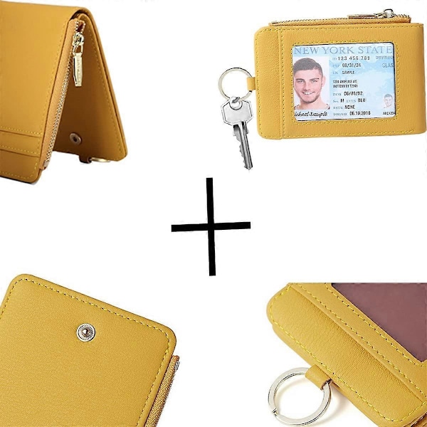 Bifold Tegnebog med Udvendigt ID-vindue, Lynlås ID-etui, Kortholder med Lynlås Møntlomme & Nøglering til Mænd Kvinder (FMY)