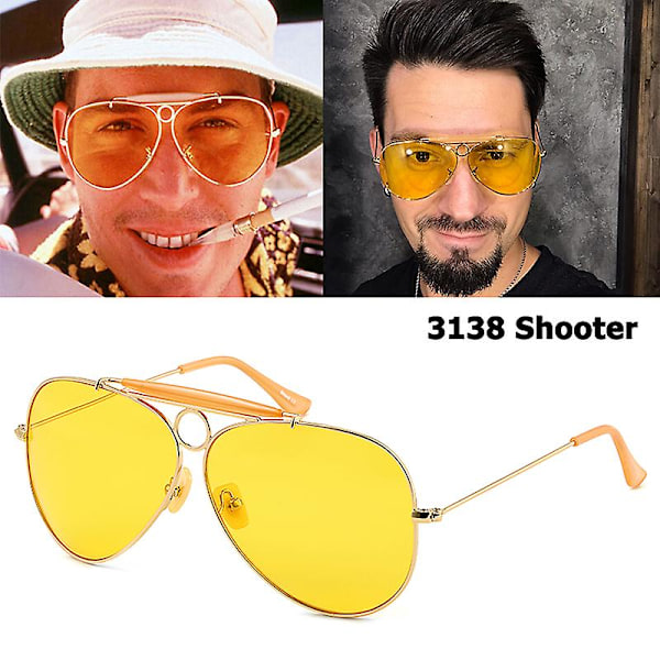 JackJad Nya Mode 3138 SHOOTER Stil Vintage Flygsolglas Metall Cirkel Design Solglasögon Oculos De Sol Med Huva (FMY) C1 Gold Yellow UV400