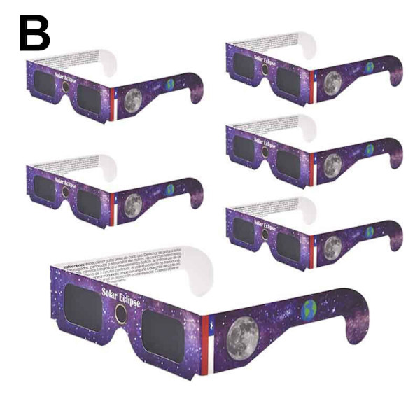 6-pack Solförmörkelseglasögon, CE&ISO-certifierade Eclipse-glas för soltittande, optisk kvalitet Säkra glasögon för direkt solljusvisning (FMY) B