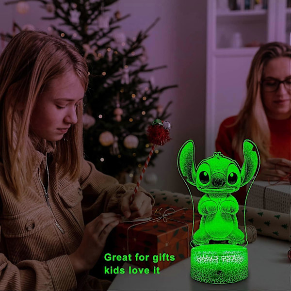 Stitch-lahjat lapsille Lilo ja Stitch 3D LED-yövalo kaukosäätimellä ja älykkäällä kosketustoiminnolla 7 väriä + 16 väriä vaihtuvia himmennettäviä Stitch-leluja (FMY)