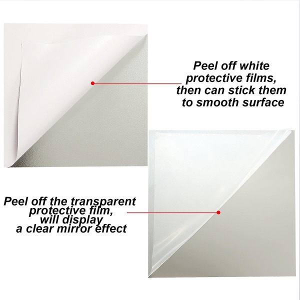 24 ark Fleksible speilark Speilveggklistremerker Selvklebende plastspeilfliser for hjemmeinnredning (FMY)