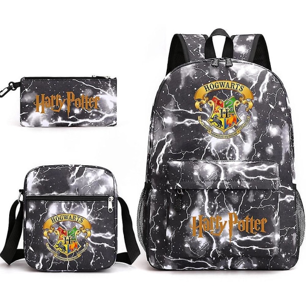 Barns Harry Potter tredelad skolväska printed utomhusryggsäck med stor kapacitet #1 (FMY) Lightning Black