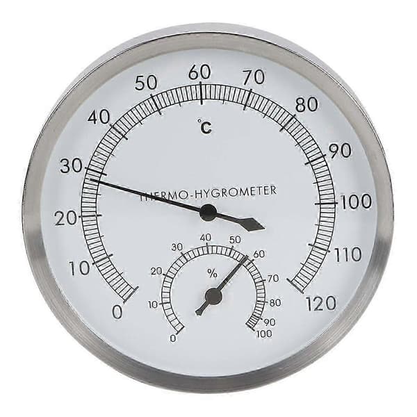 -Hygrometer 2-i-1 Rustfrit Stål Sauna Rum Termometer Hygrometer -Hygrometer Sauna Rum Tilbehør (FMY) silver  white