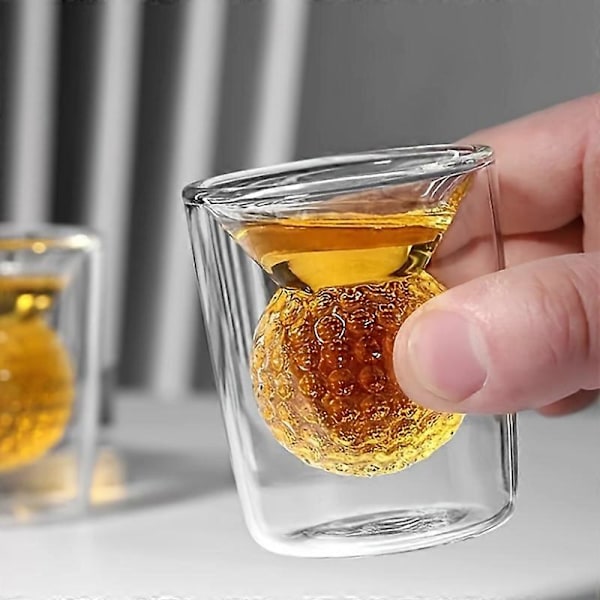 2 stk. Golfbold Glaskopper - Isoleret Dobbeltvægget Shotsglas med Sjove Designs - Perfekt til Juice, Mælk, Te & Mere, Alsidigt Drikkelse (FMY) 2 Pcs Set