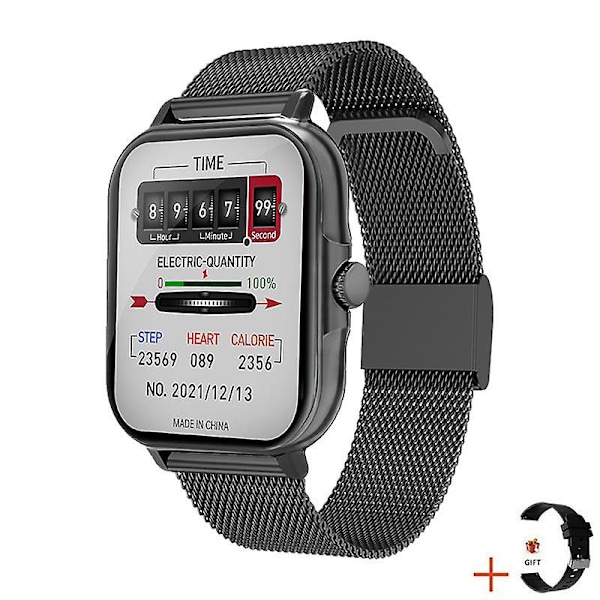 Samtal Smart Klocka Encoder Hd Röstassistent Blodtryck Puls Armband (FMY) Black steel silicone