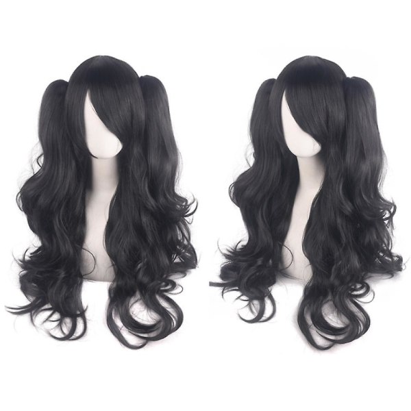Lolita Long Curly Clip On Ponytails Cosplay Peruk, Double Ponytail Tiger Clip Long Curly Wig (jet Black),wz-1348 (FMY)