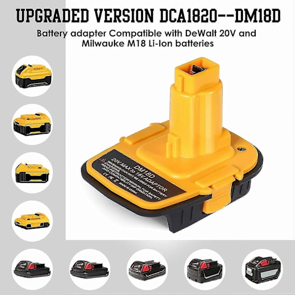2025 Ny Dm18d Dca1820 Batteriadapter Med Usb For Dewalt 20v/18v For Milwaukee M18 18v Litiumbatteri Dcb204 Dcb205 Konverter For Dewalt (FMY)