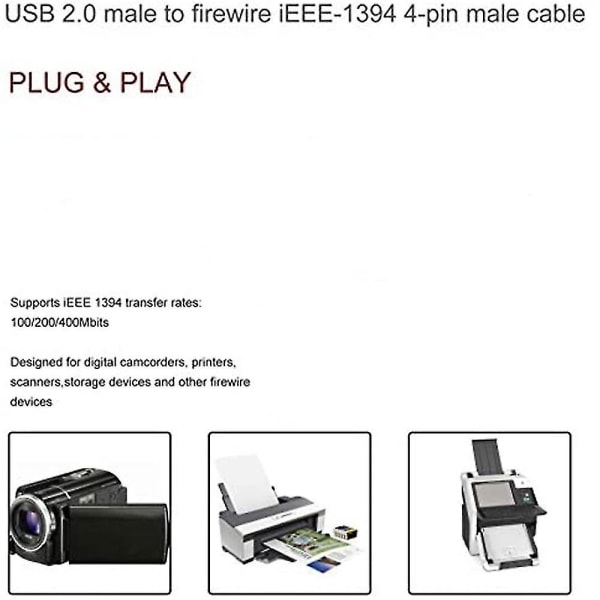 Kabel Usb han-til-firewire-stik til mini 4-benet til firewire-adapter (FMY)