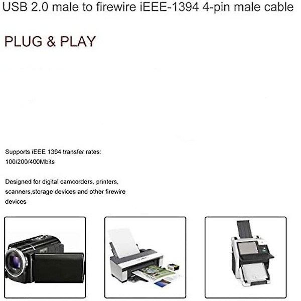 USB-hann til Firewire-plugg til Mini 4-pin til Firewire-adapter (FMY)