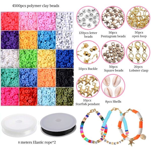 4500 stk leire sorte steinperler 18 farger 6mm flate runde polymerleireperler Diy smykke markørsett  (FMY)