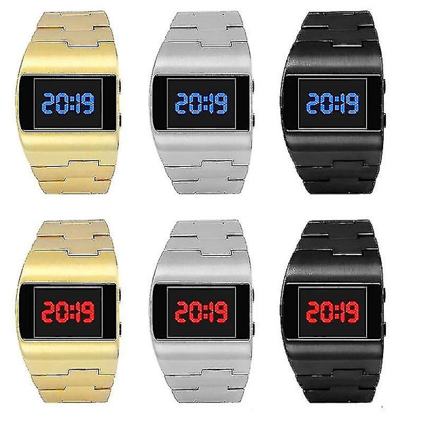 LED Digital Klocka Herrar Militärt Sportklocka Svart Rostfritt Stål Stor Armbandsur Multifunktionell Elek  (FMY) silver blue
