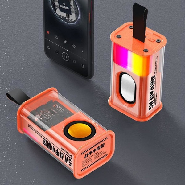 Transparent Mecha trådløs Bluetooth-højttaler Farverig bærbar lille højttaler udendørs subwoofer (orange rød) (FMY)