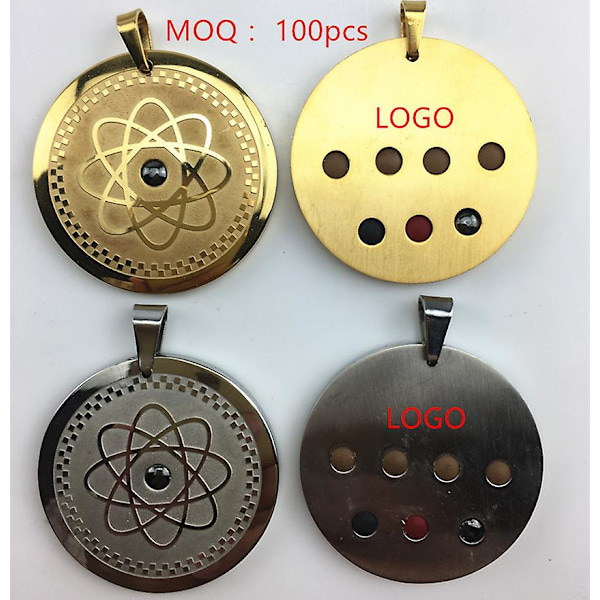 Quantum Science Scalar Energy Health Halskjede Rund Rustfritt Stål Germanium Stein Anheng for Menn Kvinne Far Mor (FMY) Gold