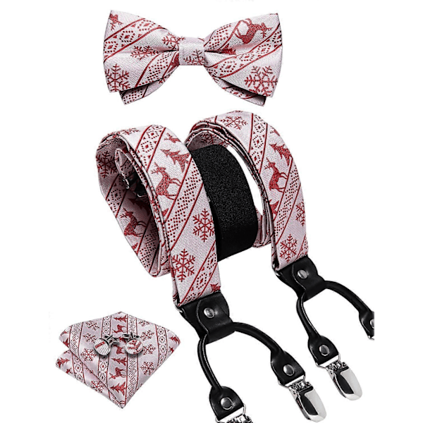 Julegave til mænd - Elastiske seler med justerbar sort butterfly-sløjfe, manschetknapper, juletræ, julemand, Y-formet bagside, brede stropper, metalclips (FMY) BD-4051