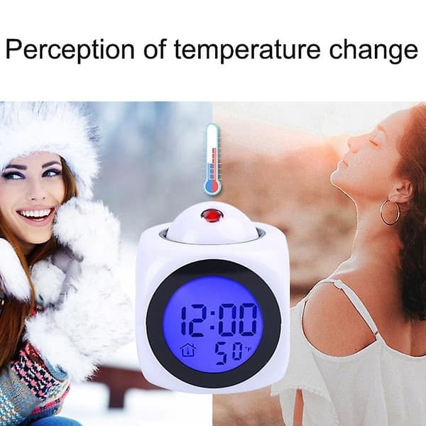 Multifunktionell Röststyrd LED-Display Tidsprojektion Termometer Väckarklocka (FMY) White