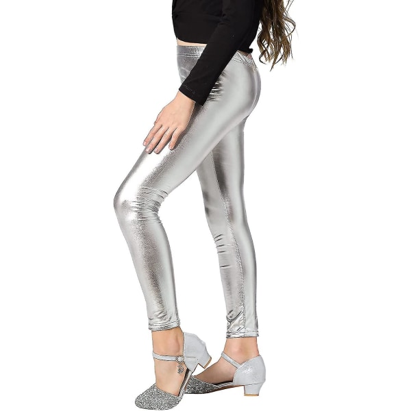 Tyttöjen kiiltävät leggingsit, metalliset täyspitkät housut (FMY)